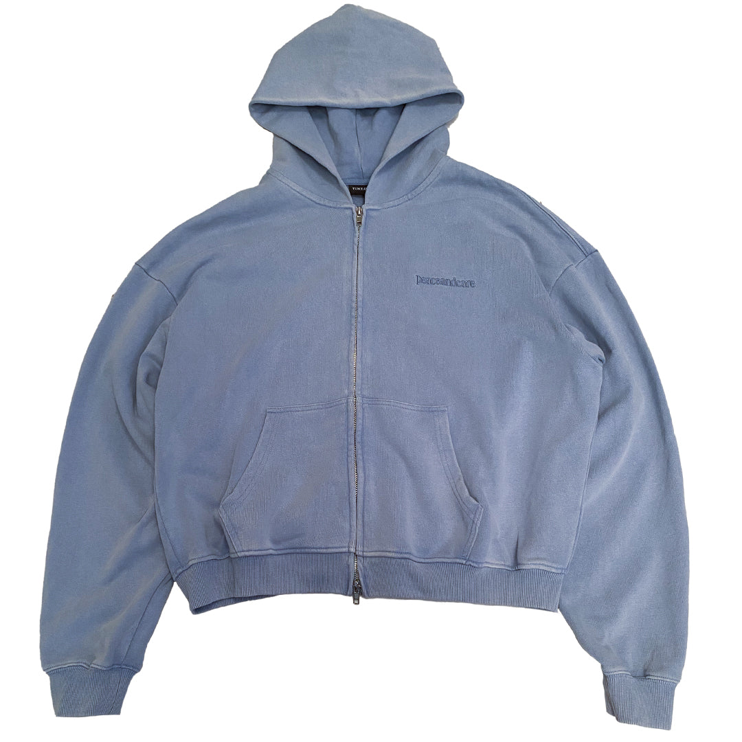 Washed Zip-Up Hoodie - Baby Blue